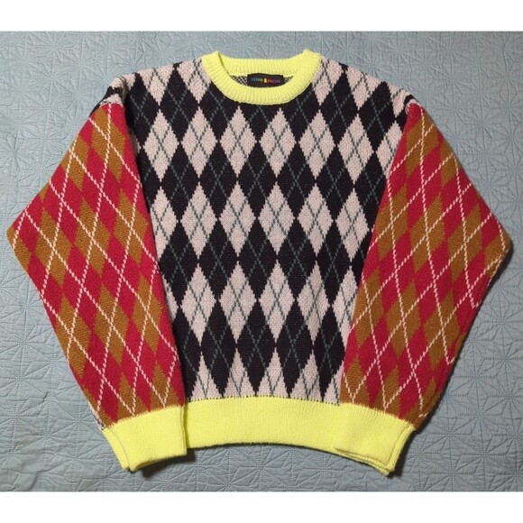 Teddy Fresh Other - Teddy Fresh Argyle Block Sweater M Sz XL Black White Green Hard to Find YouTuber